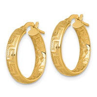14K Polished Textured 4mm Greek Key Textured Inside Hinged Hoop Earrings-TF2403