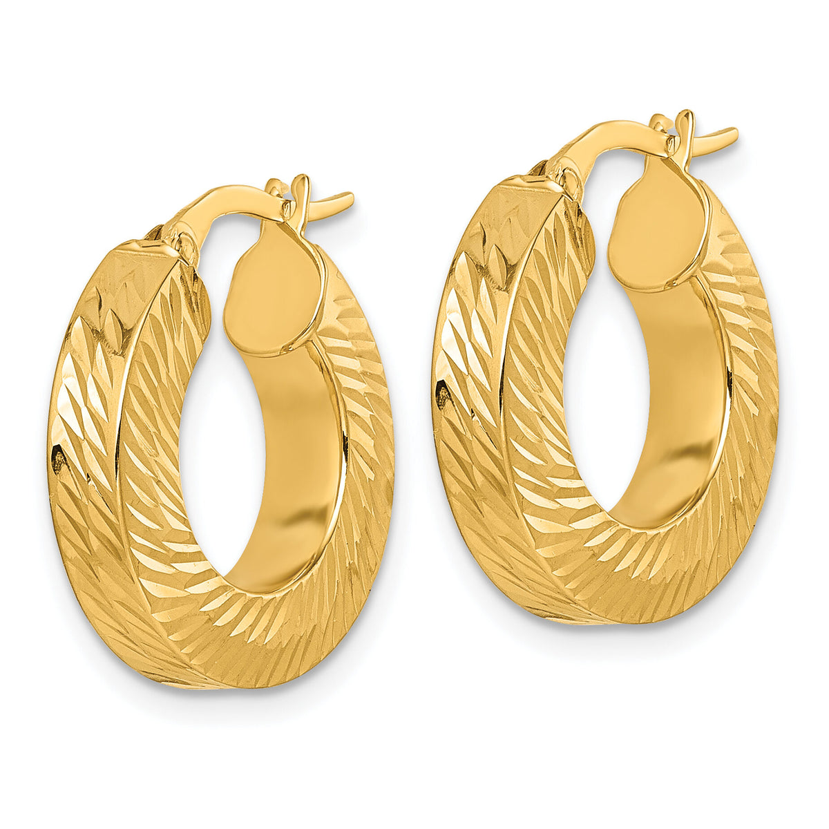 14K Polished and Diamond-cut Square Tube Hoop Earrings-TF2404