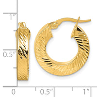 14K Polished and Diamond-cut Square Tube Hoop Earrings-TF2404