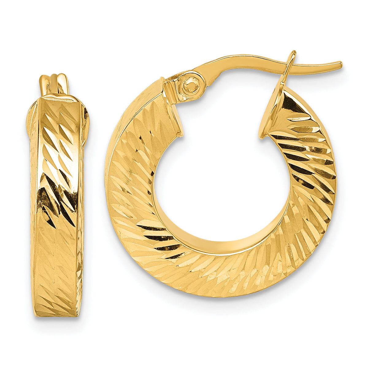 14K Polished and Diamond-cut Square Tube Hoop Earrings-TF2404