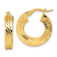 14K Polished and Diamond-cut Square Tube Hoop Earrings-TF2404