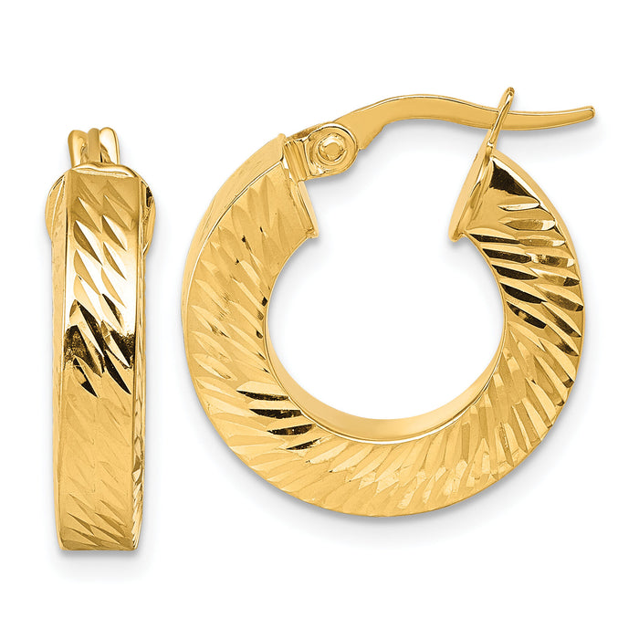 14K Polished and Diamond-cut Square Tube Hoop Earrings-TF2404