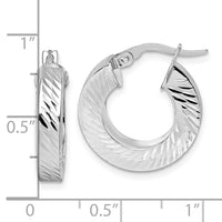 14K w/White Rhodium Polished/Diamond-cut Square Tube Hoop Earrings-TF2404W