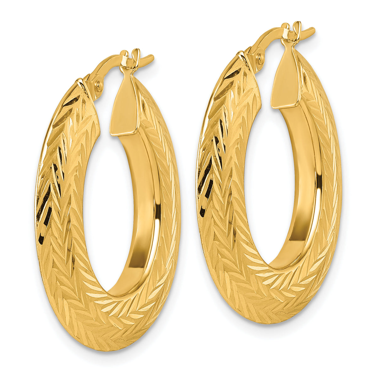 14K Polished and Diamond-cut Oval Hoop Earrings-TF2405