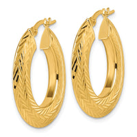 14K Polished and Diamond-cut Oval Hoop Earrings-TF2405