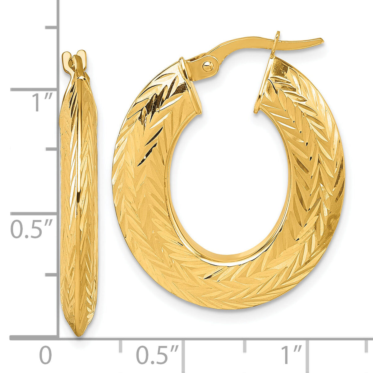 14K Polished and Diamond-cut Oval Hoop Earrings-TF2405