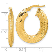 14K Polished and Diamond-cut Oval Hoop Earrings-TF2405