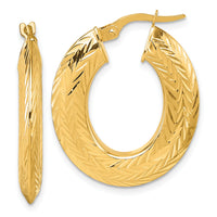 14K Polished and Diamond-cut Oval Hoop Earrings-TF2405