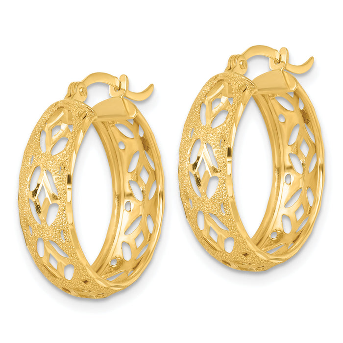 14k Polished Laser & D/C 6.15mm Fancy Design Round Hoop Earrings-TF2406