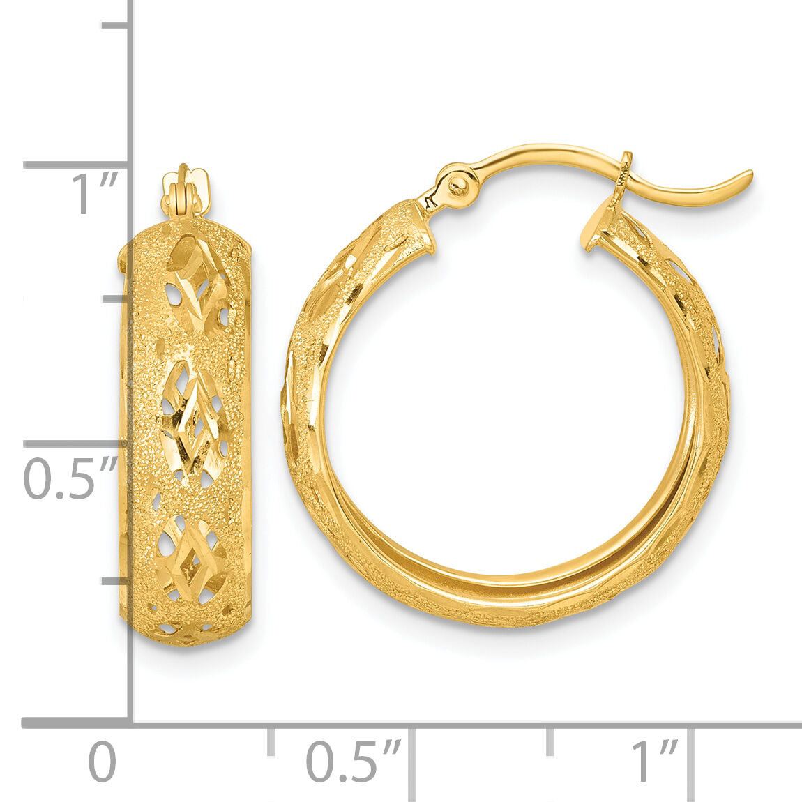 14k Polished Laser & D/C 6.15mm Fancy Design Round Hoop Earrings-TF2406