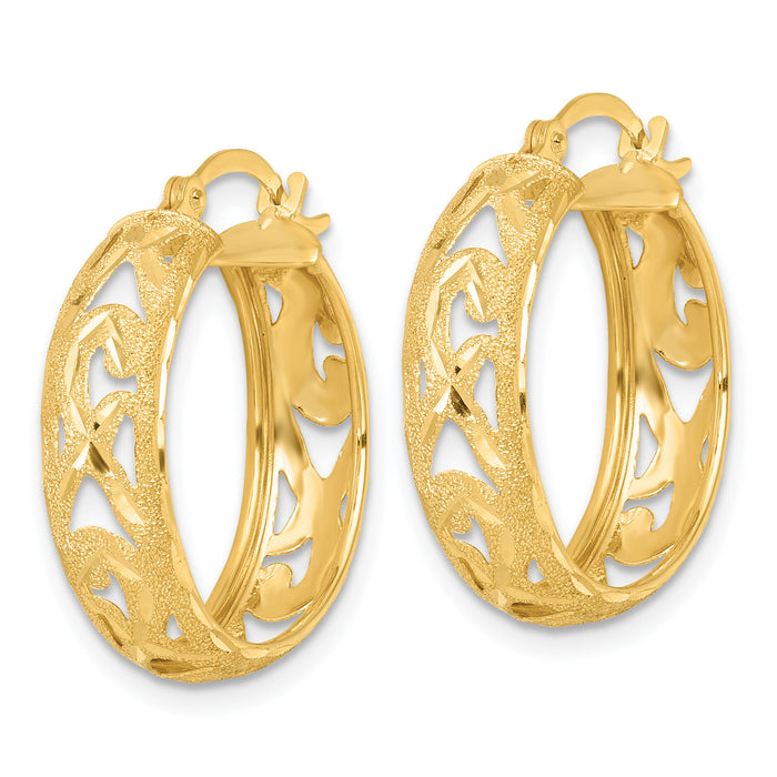 14k Polished Laser & D/C 6.15mm Fancy Design Round Hoop Earrings-TF2407