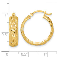 14k Polished Laser & D/C 6.15mm Fancy Design Round Hoop Earrings-TF2407