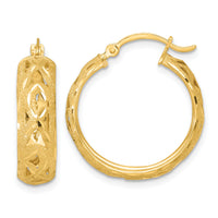 14k Polished Laser & D/C 6.15mm Fancy Design Round Hoop Earrings-TF2407