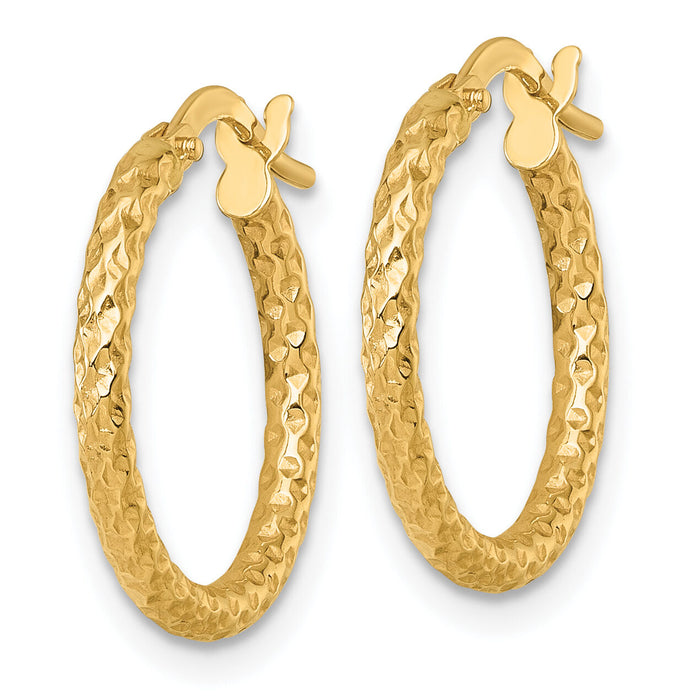 14k Polished Diamond-cut Hoop Earrings-TF2408
