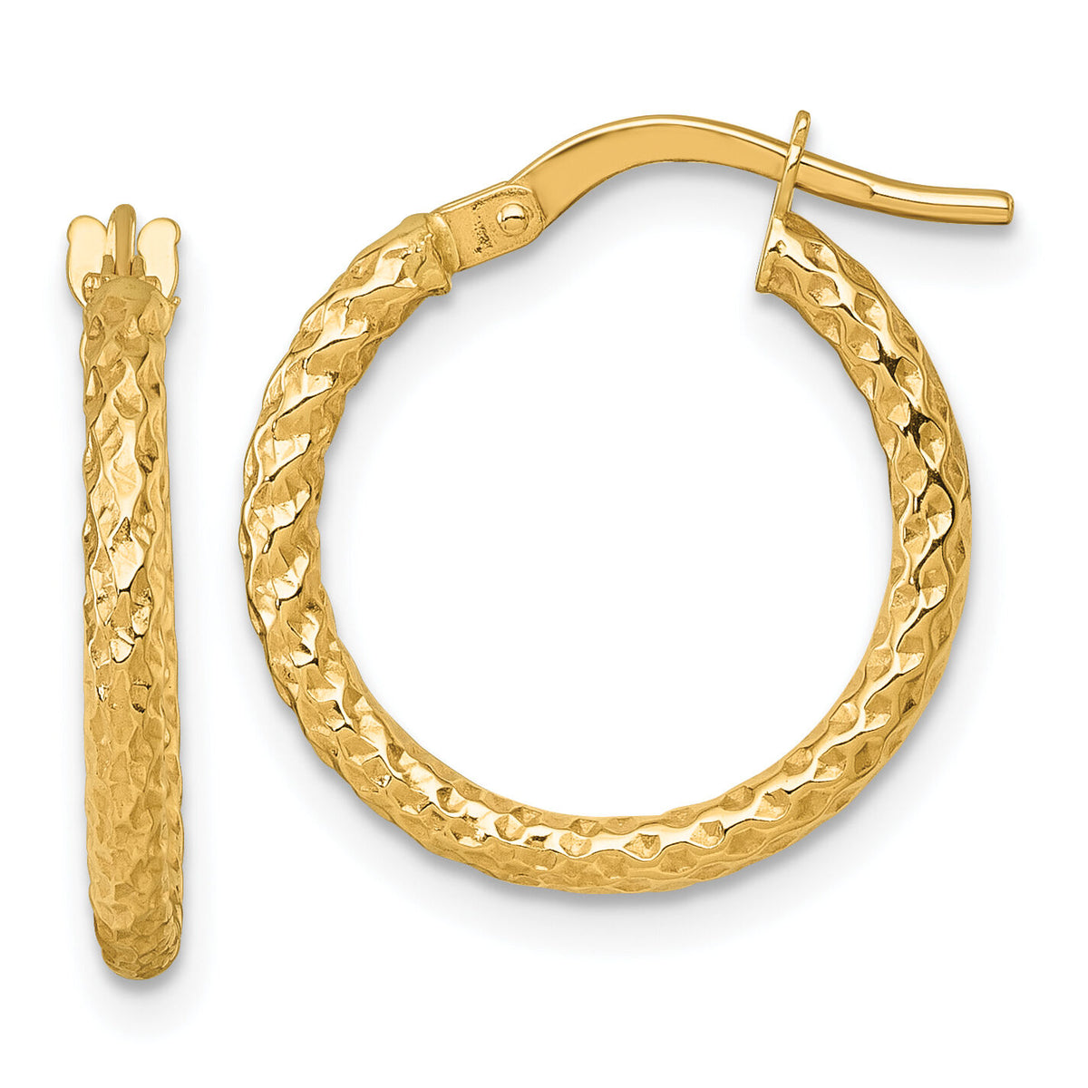 14k Polished Diamond-cut Hoop Earrings-TF2408