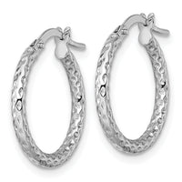 14k White Gold Polished Diamond-cut Hoop Earrings-TF2408W