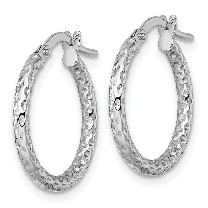 14k White Gold Polished Diamond-cut Hoop Earrings-TF2408W