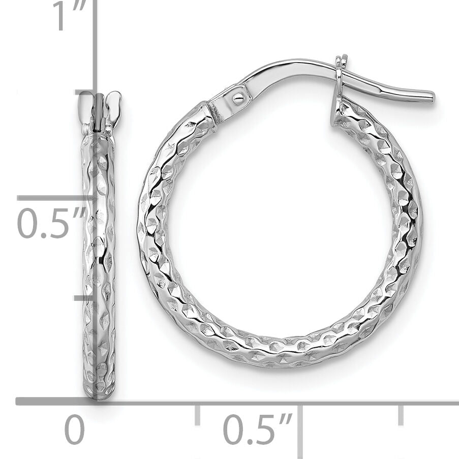 14k White Gold Polished Diamond-cut Hoop Earrings-TF2408W