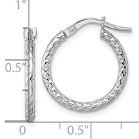 14k White Gold Polished Diamond-cut Hoop Earrings-TF2408W