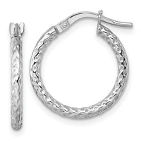 14k White Gold Polished Diamond-cut Hoop Earrings-TF2408W