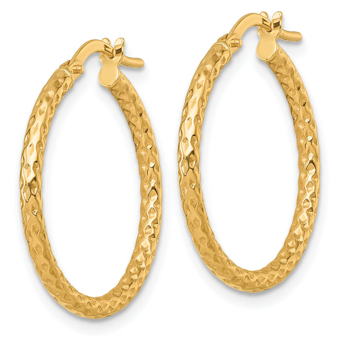 14k Polished Diamond-cut Hoop Earrings-TF2409