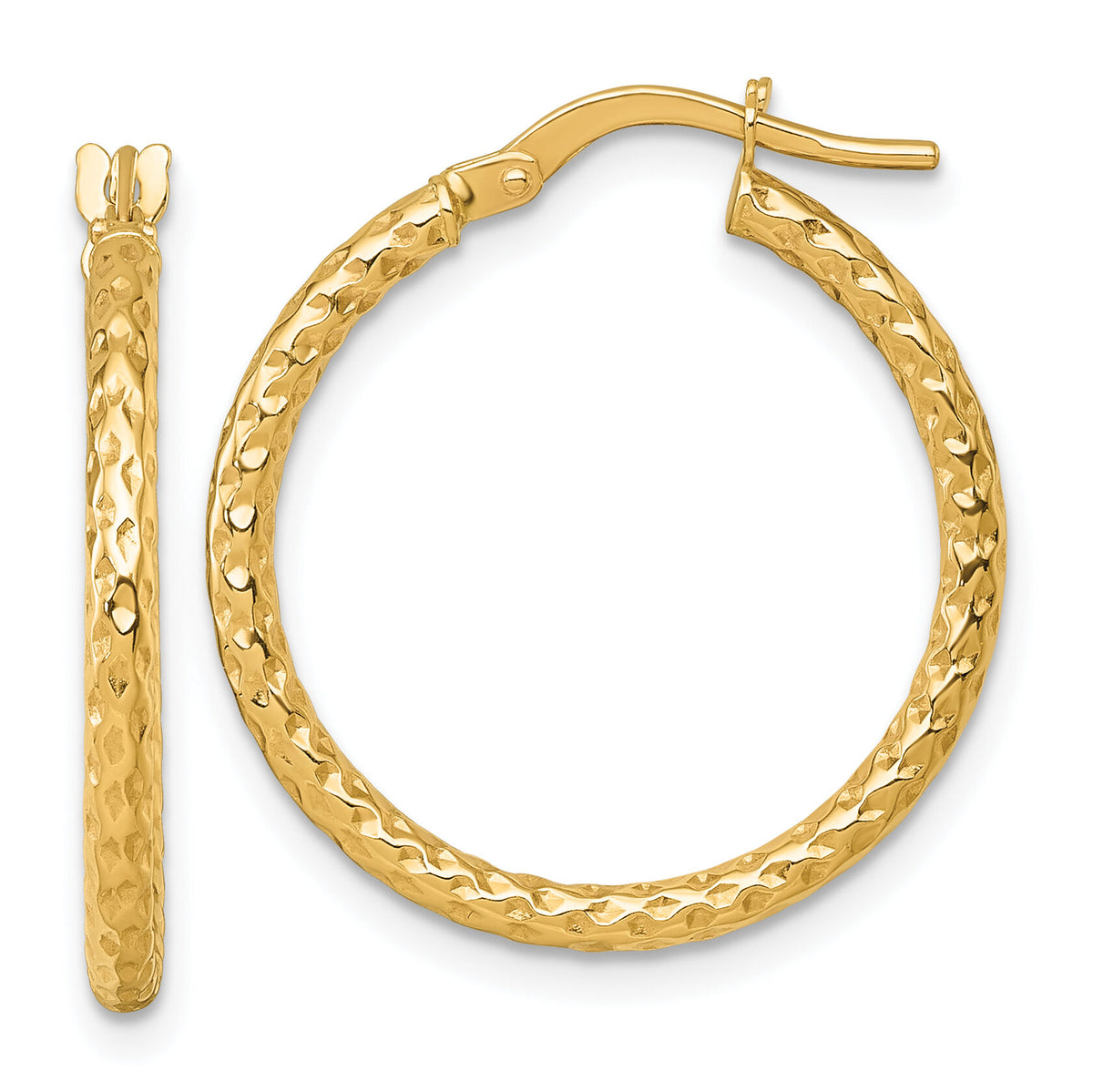 14k Polished Diamond-cut Hoop Earrings-TF2409