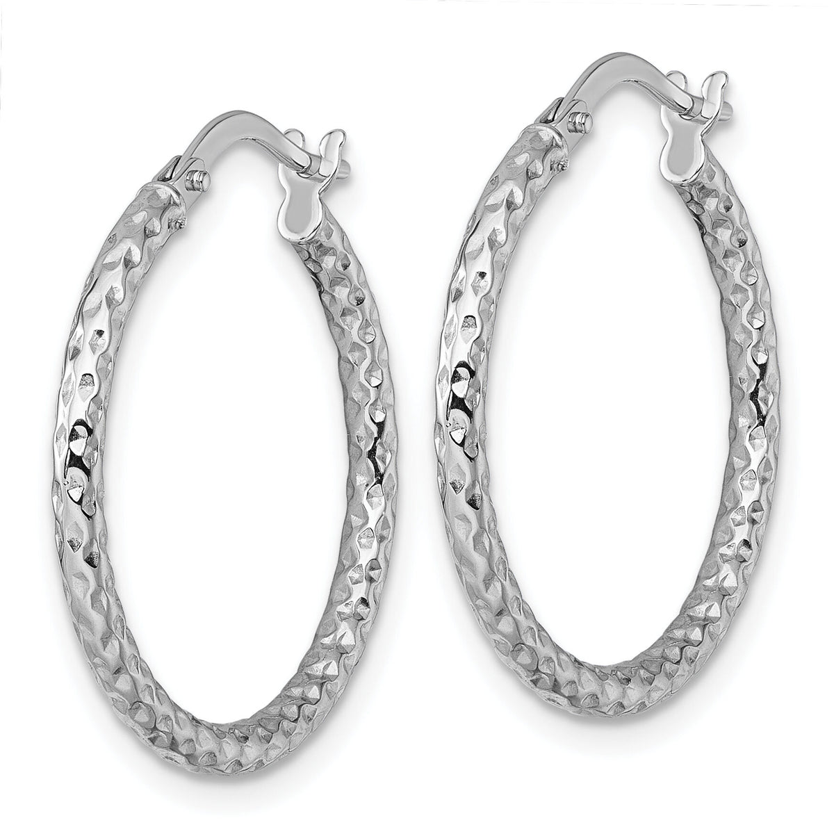 14k White Gold Polished Diamond-cut Hoop Earrings-TF2409W