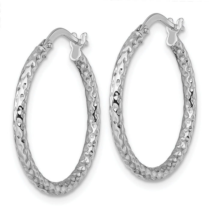 14k White Gold Polished Diamond-cut Hoop Earrings-TF2409W