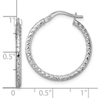 14k White Gold Polished Diamond-cut Hoop Earrings-TF2409W