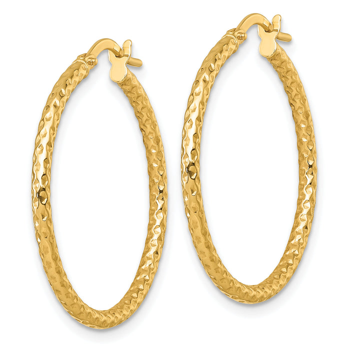 14k Polished Diamond-cut Hoop Earrings-TF2410