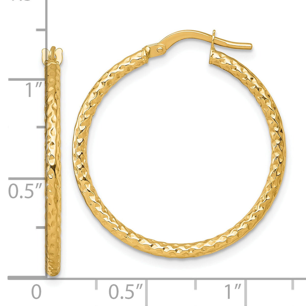 14k Polished Diamond-cut Hoop Earrings-TF2410