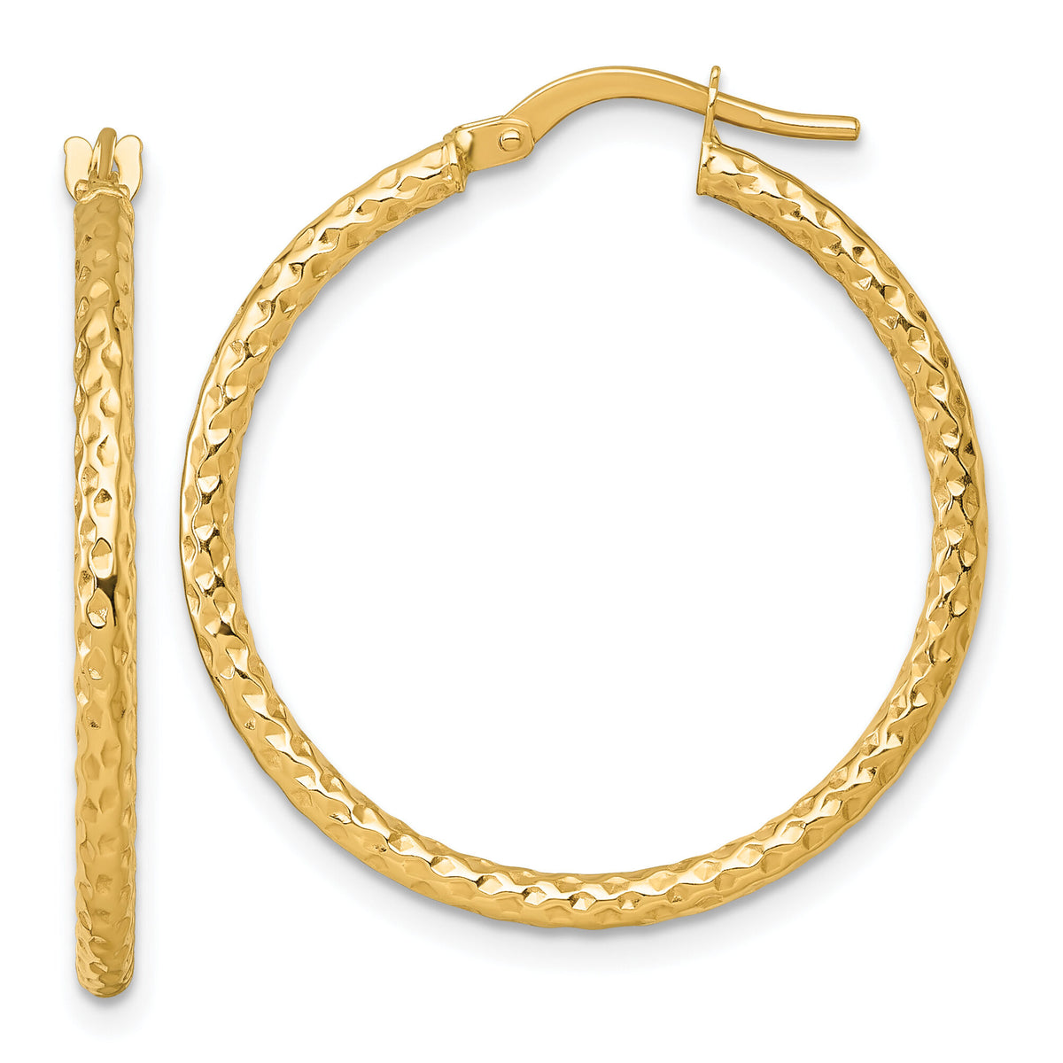 14k Polished Diamond-cut Hoop Earrings-TF2410