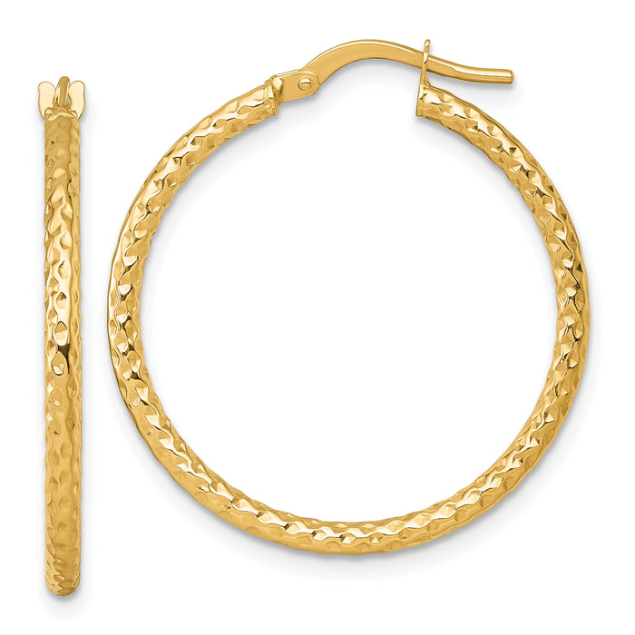 14k Polished Diamond-cut Hoop Earrings-TF2410