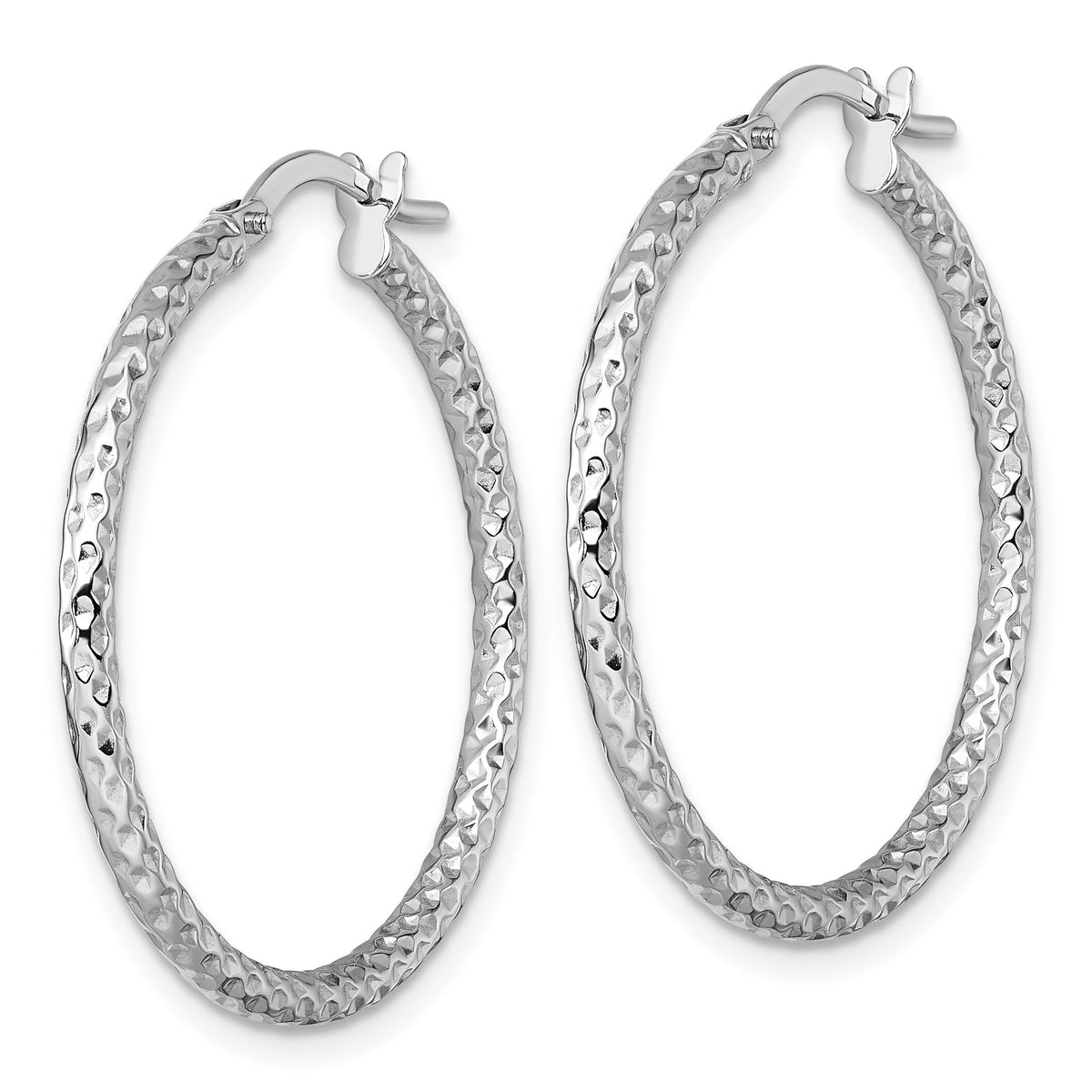 14k White Gold Polished Diamond-cut Hoop Earrings-TF2410W