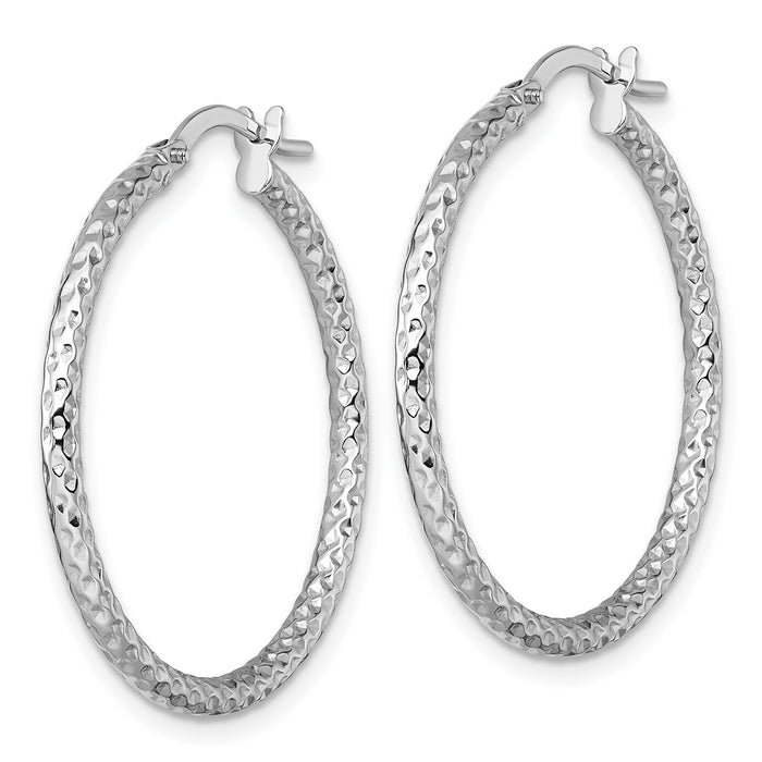14k White Gold Polished Diamond-cut Hoop Earrings-TF2410W