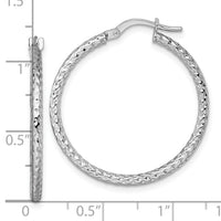 14k White Gold Polished Diamond-cut Hoop Earrings-TF2410W