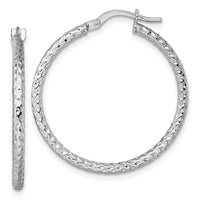 14k White Gold Polished Diamond-cut Hoop Earrings-TF2410W