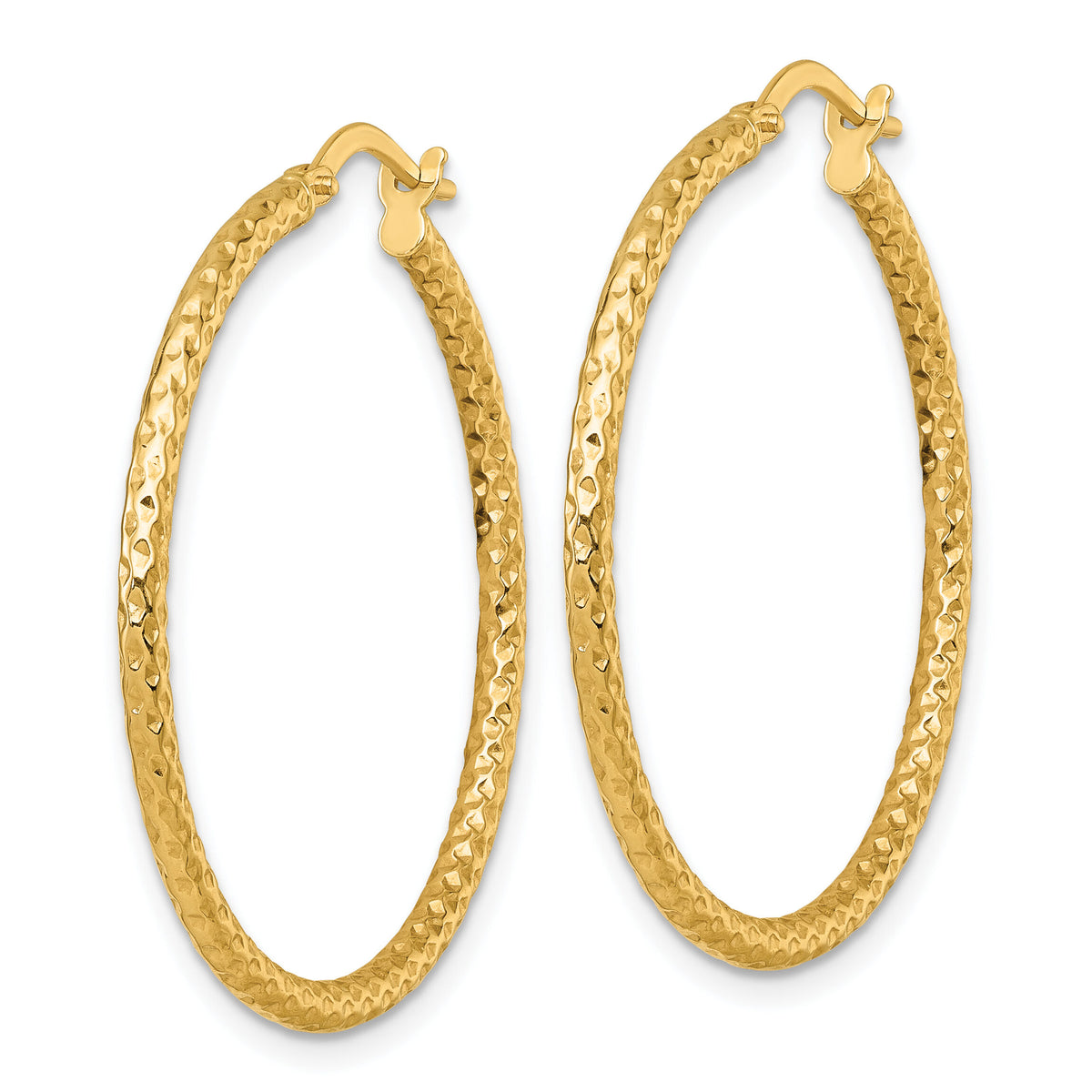 14k Polished Diamond-cut Hoop Earrings-TF2411