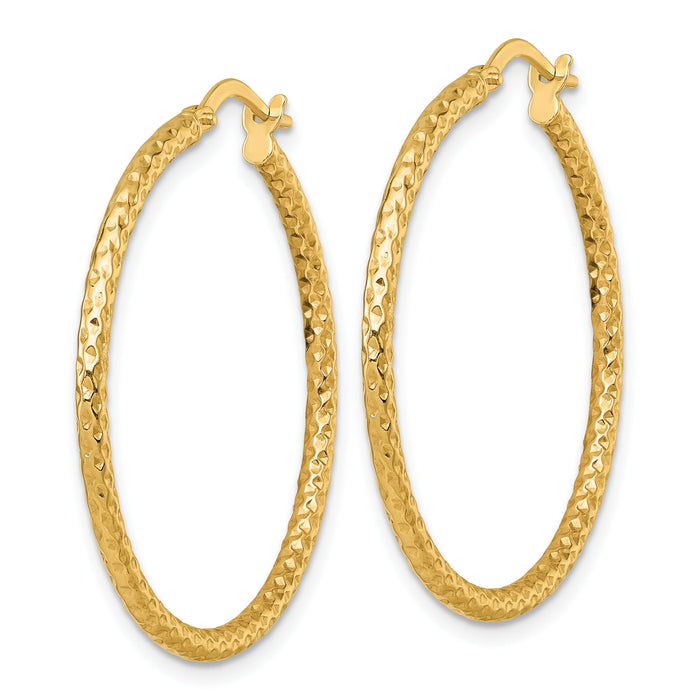 14k Polished Diamond-cut Hoop Earrings-TF2411