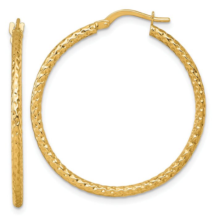 14k Polished Diamond-cut Hoop Earrings-TF2411