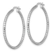 14k White Gold Polished Diamond-cut Hoop Earrings-TF2411W