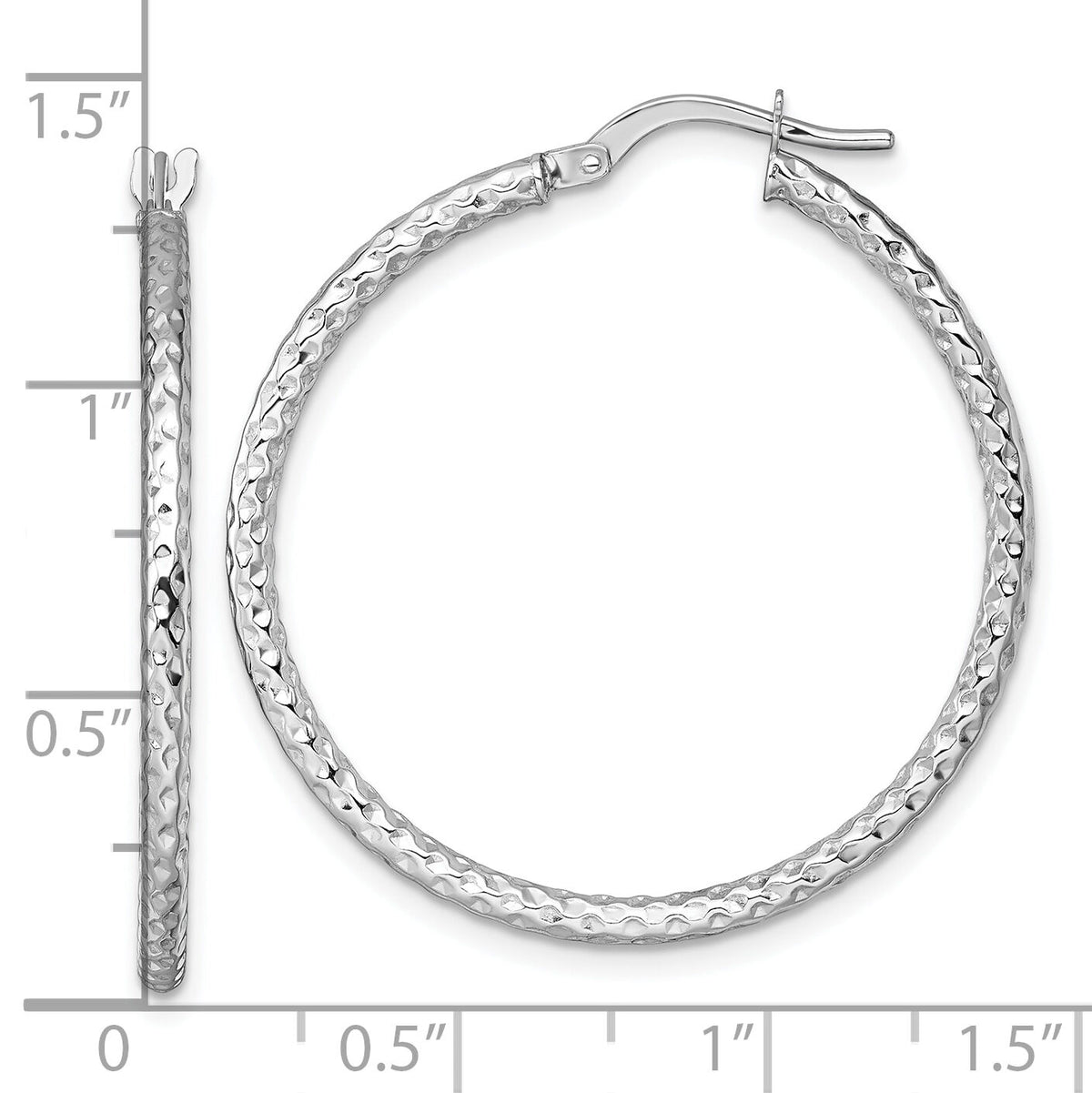 14k White Gold Polished Diamond-cut Hoop Earrings-TF2411W