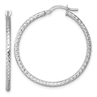 14k White Gold Polished Diamond-cut Hoop Earrings-TF2411W