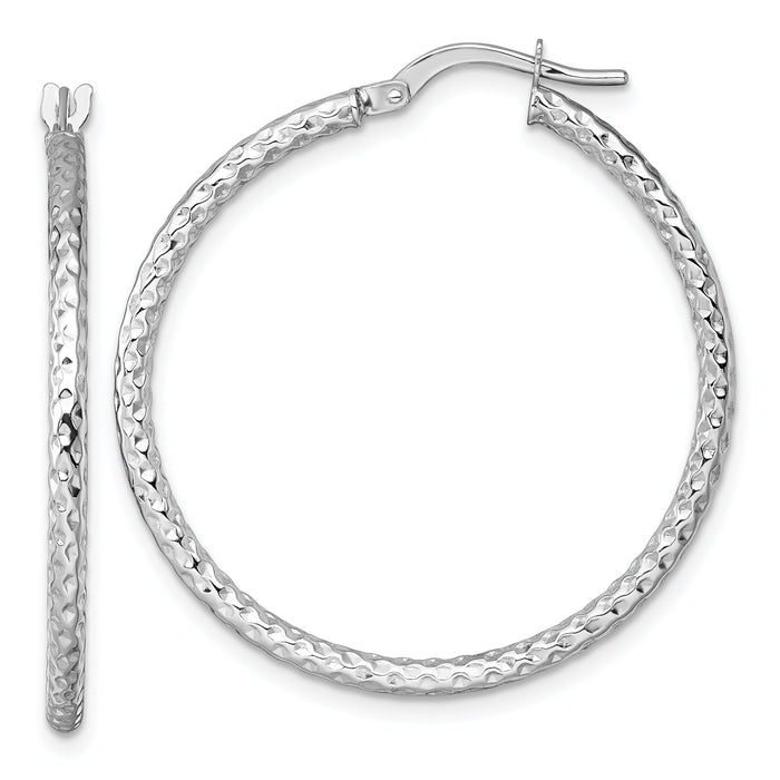 14k White Gold Polished Diamond-cut Hoop Earrings-TF2411W