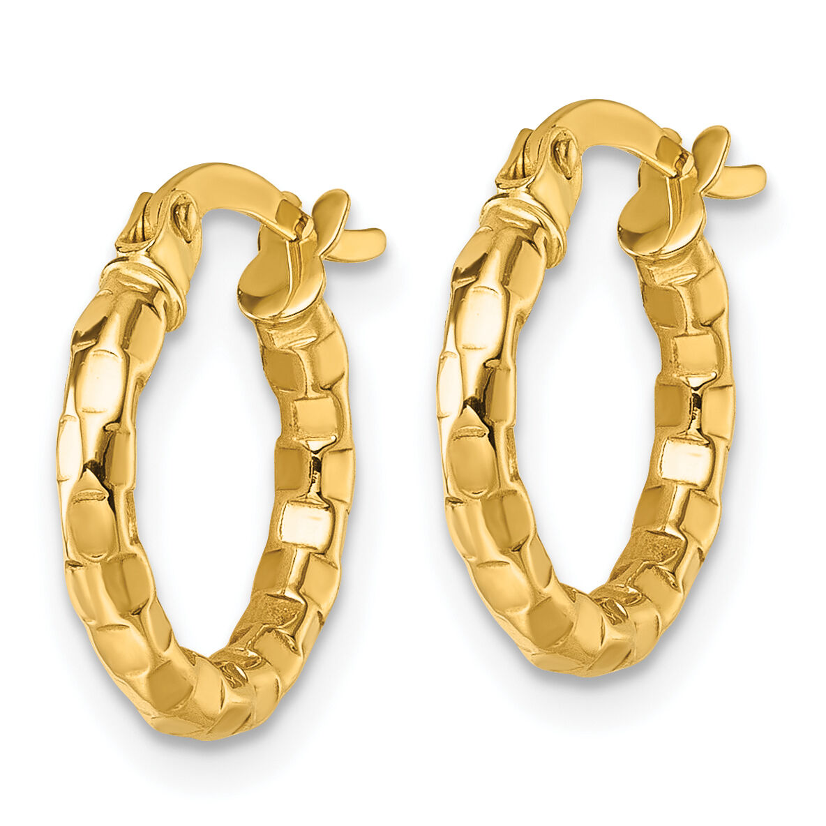 14k Polished Textured Hoop Earrings-TF2412