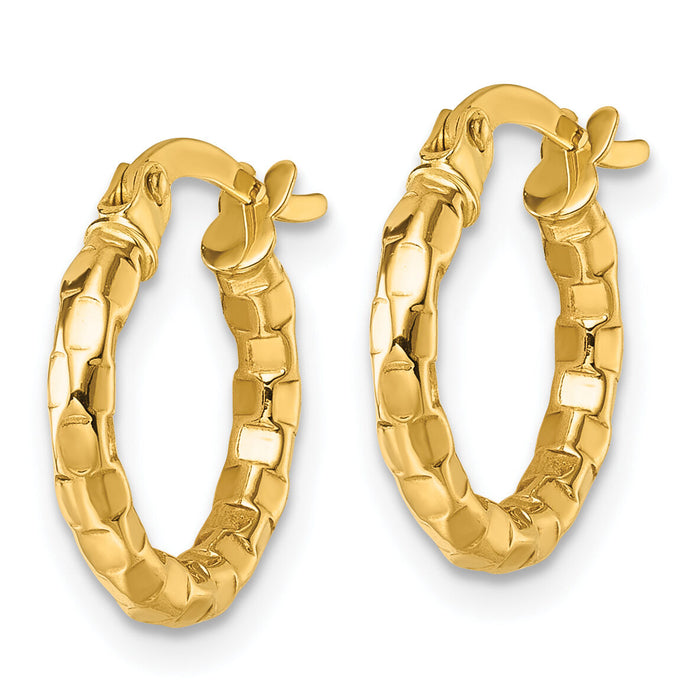 14k Polished Textured Hoop Earrings-TF2412
