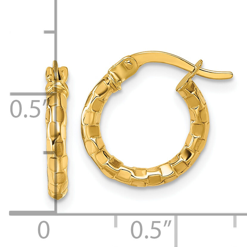 14k Polished Textured Hoop Earrings-TF2412