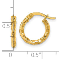 14k Polished Textured Hoop Earrings-TF2412