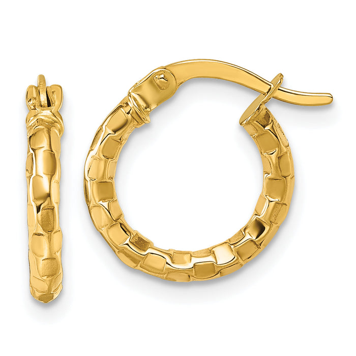 14k Polished Textured Hoop Earrings-TF2412