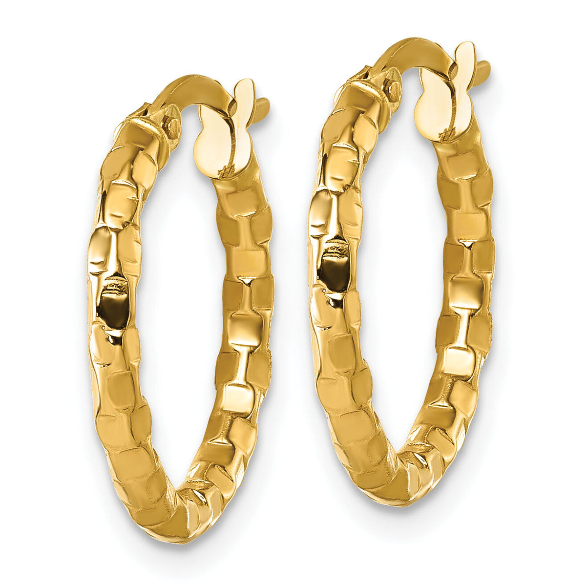 14k Polished Textured Hoop Earrings-TF2413